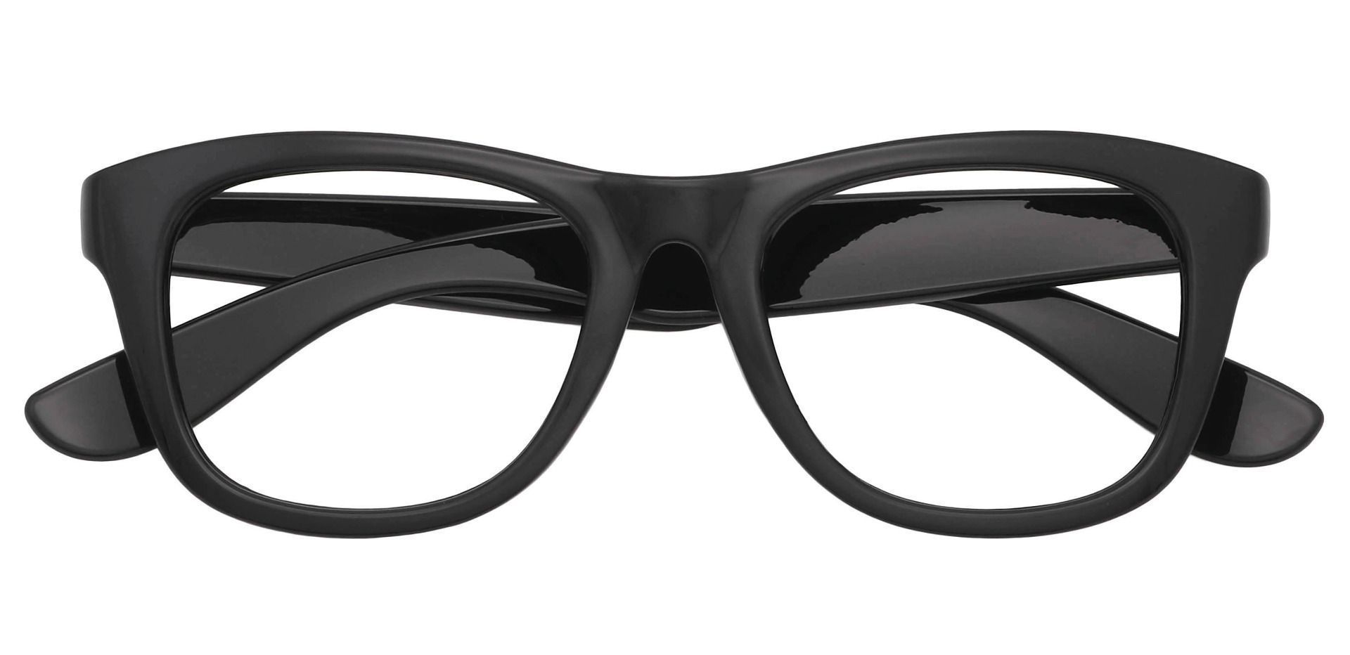 A pair of black-framed Callie Rectangle glasses.